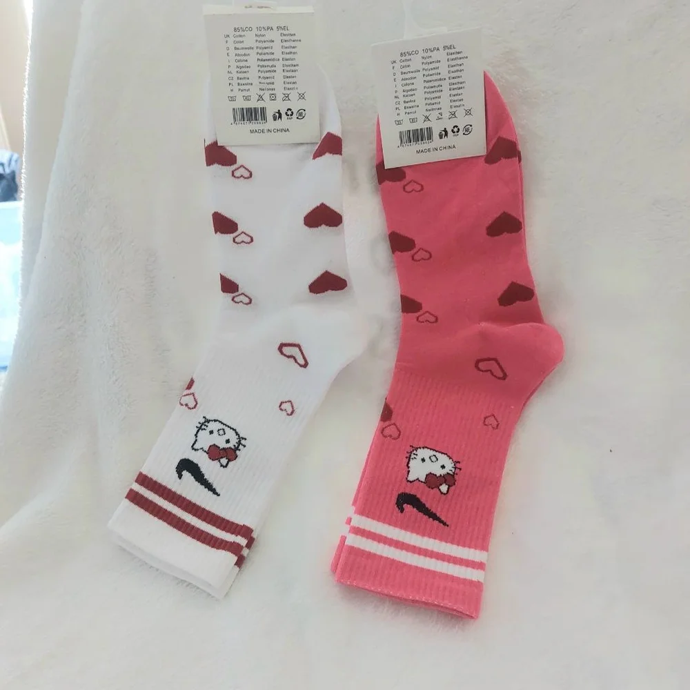 Nike (2 pairs)Hello Kitty Heart Print Socks in Pink and White Women size 7-9.5